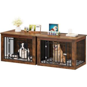 imageYITAHOME 272quot L Dog Crate Furniture for Medium Dogs 2in1 IronWood Fusion Dog cage Indoor up to 30 lb Side End Table Modern Dogs Kennel with Waterproof Top Safety CornersSteel LockRusticRustic Brown2 Room
