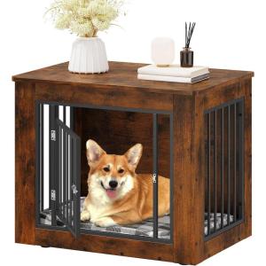 imageYITAHOME 272quot L Dog Crate Furniture for Medium Dogs 2in1 IronWood Fusion Dog cage Indoor up to 30 lb Side End Table Modern Dogs Kennel with Waterproof Top Safety CornersSteel LockRusticRustic Brown