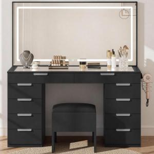 imageYITAHOME 46quot Vanity Desk with Mirror and Lights Makeup Vanity Table with Mirror Power Hub Adjustable Lights ampamp Storage Sturdy Build Dressing Table Magnifying Mirror Builtin Hair Dryer RackPure Black