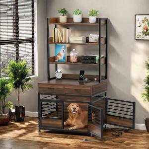 imageYITAHOME 71 Inch Dog Crate TV Stand for 2 Dogs w Sliding Door Heavy Duty ChewResistant Cage Furniture for Medium Large Dogs Wooden Indoor Double Dog Kennel Decorative for Living Room Black WalnutRustic BrownDrawers