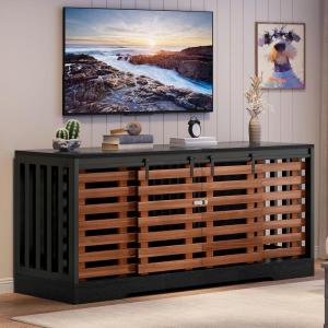 imageYITAHOME 71 Inch Dog Crate TV Stand for 2 Dogs w Sliding Door Heavy Duty ChewResistant Cage Furniture for Medium Large Dogs Wooden Indoor Double Dog Kennel Decorative for Living Room Black WalnutBlack Walnut2 Dog Crates