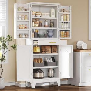 imageYITAHOME 71quot Metal Kitchen Pantry Storage Cabinet with 4 Doors 4 Adjustable Shelves 1 Drawer and 8 Door Racks Tall Freestanding Steel Cupboard for Home Kitchen Living Dining Room WhiteWhite