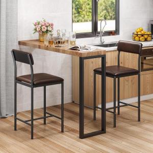 imageYITAHOME Bar Stools Set of 2 Tall Kitchen Island Stools 2618quot Rustic Bar Chair with Upholstered Back and Footrest Barstool Chairs for Dining Room Kitchen Living Room Apartment Brown SeatBrown