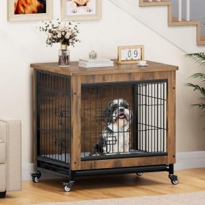 imageYITAHOME Corner Dog Crate Furniture 52quot Wooden Dog Crate with Dog Cushion Dog Kennel Indoor for Small Medium Large Dogs BrownBrown