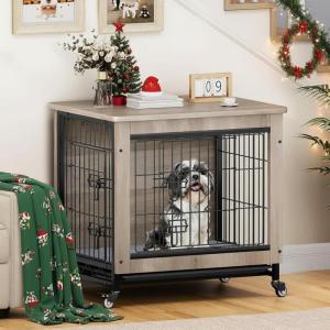 imageYITAHOME Corner Dog Crate Furniture 52quot Wooden Dog Crate with Dog Cushion Dog Kennel Indoor for Small Medium Large Dogs BrownGrey