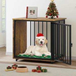 imageYITAHOME Dog Crate Furniture 41quot Heavy Duty Dog Kennel with 2 Drawers Wooden Dog Crate End Table for Medium Small Medium Dogs Rustic BrownBrown