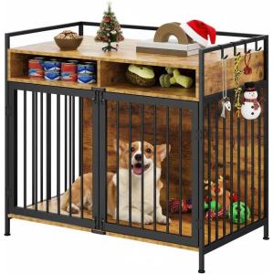 imageYITAHOME Dog Crate Furniture 41quot Heavy Duty Dog Kennel with 2 Drawers Wooden Dog Crate End Table for Medium Small Medium Dogs Rustic BrownRustic Brown