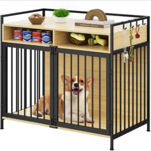 imageYITAHOME Dog Crate Furniture with Feeder Bowls 55quot Large Breed Dog Kennel with Storage Drawer Heavy Duty Dog House TV Stand Indoor for Medium Dogs BlackWalnut Color