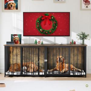 imageYITAHOME Dog Crate Furniture with Feeder Bowls 55quot Large Breed Dog Kennel with Storage Drawer Heavy Duty Dog House TV Stand Indoor for Medium Dogs BlackBrown