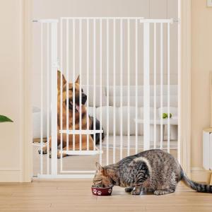 imageYITAHOME Extra Tall 55quot High Metal Dog Gate with Cat Door 295quot 40quot Wide Auto Close Pet Gate Indoor for Stairs Doorways House No Drilling Pressure Mount Sturdy White29540 Wide  551 Tall