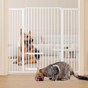 imageYITAHOME Extra Tall 55quot High Metal Dog Gate with Cat Door 295quot 40quot Wide Auto Close Pet Gate Indoor for Stairs Doorways House No Drilling Pressure Mount Sturdy White29548 Wide  551 Tall
