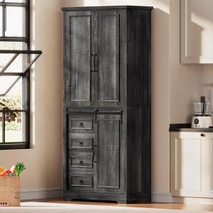 imageYITAHOME Pantry Cabinet 71Inch Tall Freestanding Storage Cabinet with 4 Drawers Farmhouse Cupboard with Doors Storage Adjustable Shelves for Living Room Dining Room Black OakRustic Black Oak
