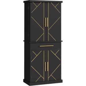 imageYITAHOME Pantry Cabinet 71Inch Tall Freestanding Storage Cabinet with 4 Drawers Farmhouse Cupboard with Doors Storage Adjustable Shelves for Living Room Dining Room Black OakBlack