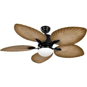 imageYITAHOME Tropical Ceiling Fan with LED Light and Remote 52 Inch Black Palm Leaf Fan for Home with Memory Function 5 Leaf Blades Reversible DC Quiet Motor for Porch Farmhouse Indoor BrownLight wood grain