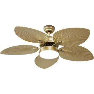 imageYITAHOME Tropical Ceiling Fan with LED Light and Remote 52 Inch Black Palm Leaf Fan for Home with Memory Function 5 Leaf Blades Reversible DC Quiet Motor for Porch Farmhouse Indoor BrownGold