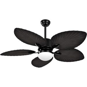 imageYITAHOME Tropical Ceiling Fan with LED Light and Remote 52 Inch Black Palm Leaf Fan for Home with Memory Function 5 Leaf Blades Reversible DC Quiet Motor for Porch Farmhouse Indoor BrownDark wood grain