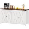 imageYITAHOME 55 Sideboard Buffet Cabinet with Storage Farmhouse Kitchen Storage Cabinet w4 Doors Adjustable Shelf for Kitchen Living Room GreyBrownWhite