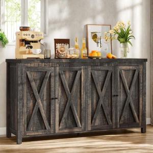 imageYITAHOME 55 Sideboard Buffet Cabinet with Storage Farmhouse Kitchen Storage Cabinet w4 Doors Adjustable Shelf for Kitchen Living Room GreyBrownDark Oak