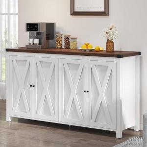imageYITAHOME 55 Sideboard Buffet Cabinet with Storage Farmhouse Kitchen Storage Cabinet w4 Doors Adjustable Shelf for Kitchen Living Room GreyBrownWhite
