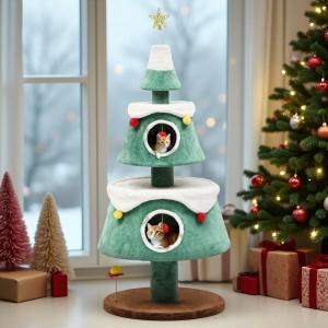 imageYITAHOME 60 in Christmas Cat Tree for Indoor Cats Tall Cat Tower Furniture with 2 Large Condos 5ft Christmas Tree Party Decoration with Cat House and Beds63in