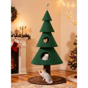 imageYITAHOME 60 in Christmas Cat Tree for Indoor Cats Tall Cat Tower Furniture with 2 Large Condos 5ft Christmas Tree Party Decoration with Cat House and Beds60in