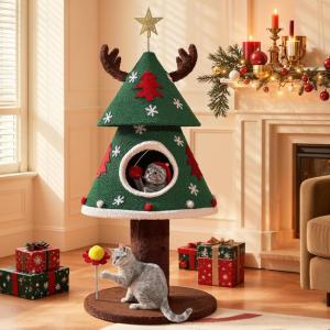 imageYITAHOME 60 in Christmas Cat Tree for Indoor Cats Tall Cat Tower Furniture with 2 Large Condos 5ft Christmas Tree Party Decoration with Cat House and Beds472in