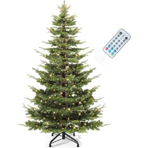 imageYITAHOME 65ft Prelit Aspen Fir Christmas Tree with Remote Control CrystalDecorated Prelit Christmas Tree with 900 PEampampPVC Mixed Branch Tips 11 LightingModes GreenGreen With Crystal Decor