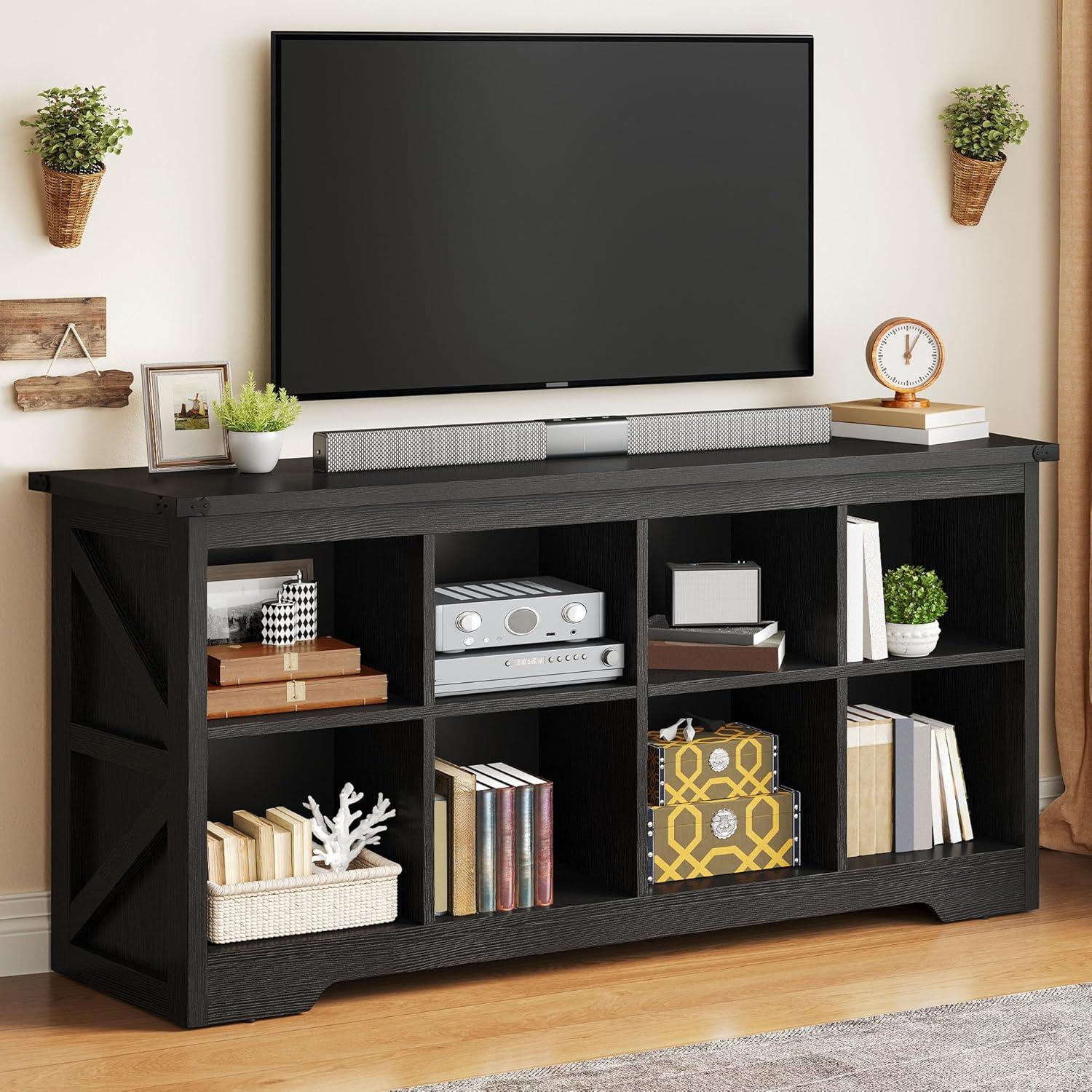 imageYITAHOME 8 Cube Storage Organizer Bookshelf Horizontal Bookshelf Farmhouse Cubby Bookcase for Living Room Bedroom Home Office BlackBlack