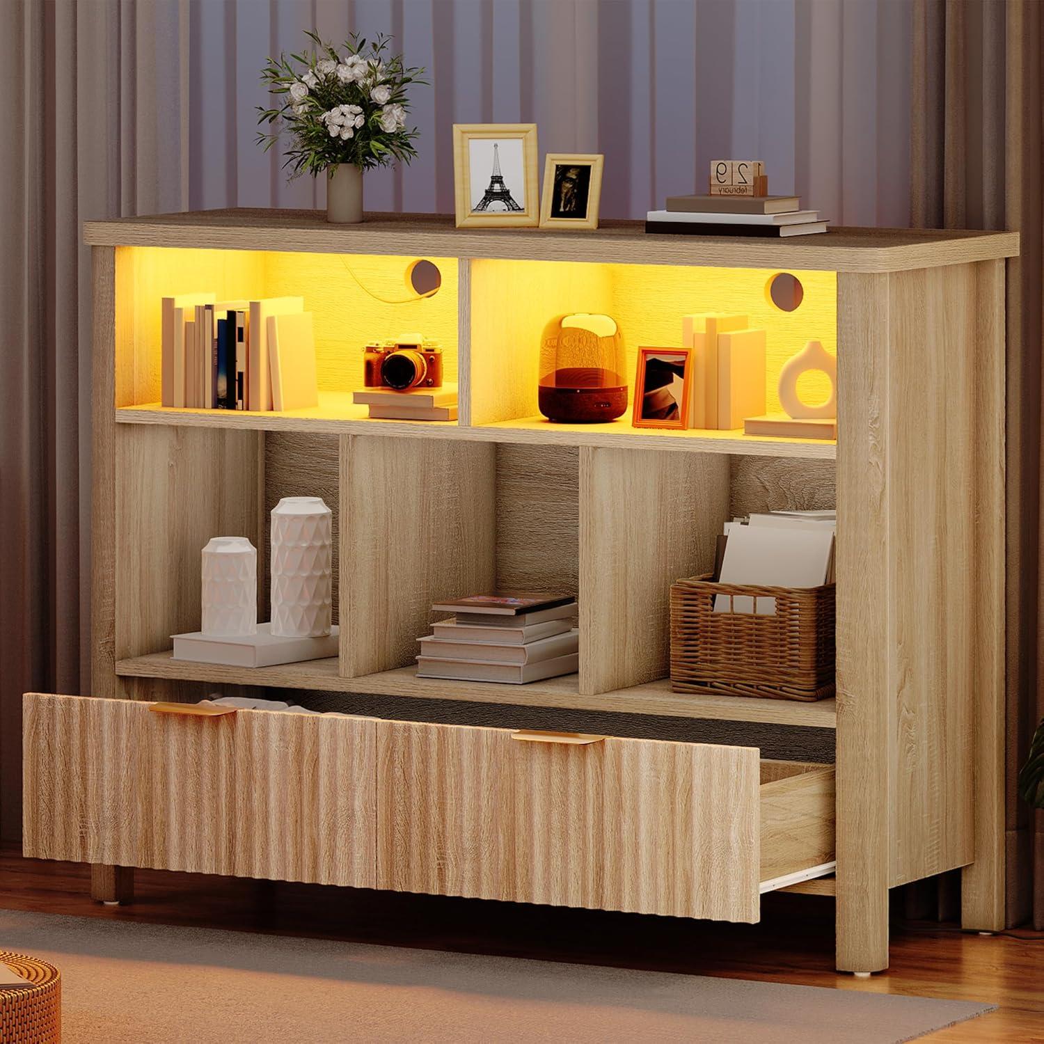 imageYITAHOME 8 Cube Storage Organizer Bookshelf Horizontal Bookshelf Farmhouse Cubby Bookcase for Living Room Bedroom Home Office BlackWood