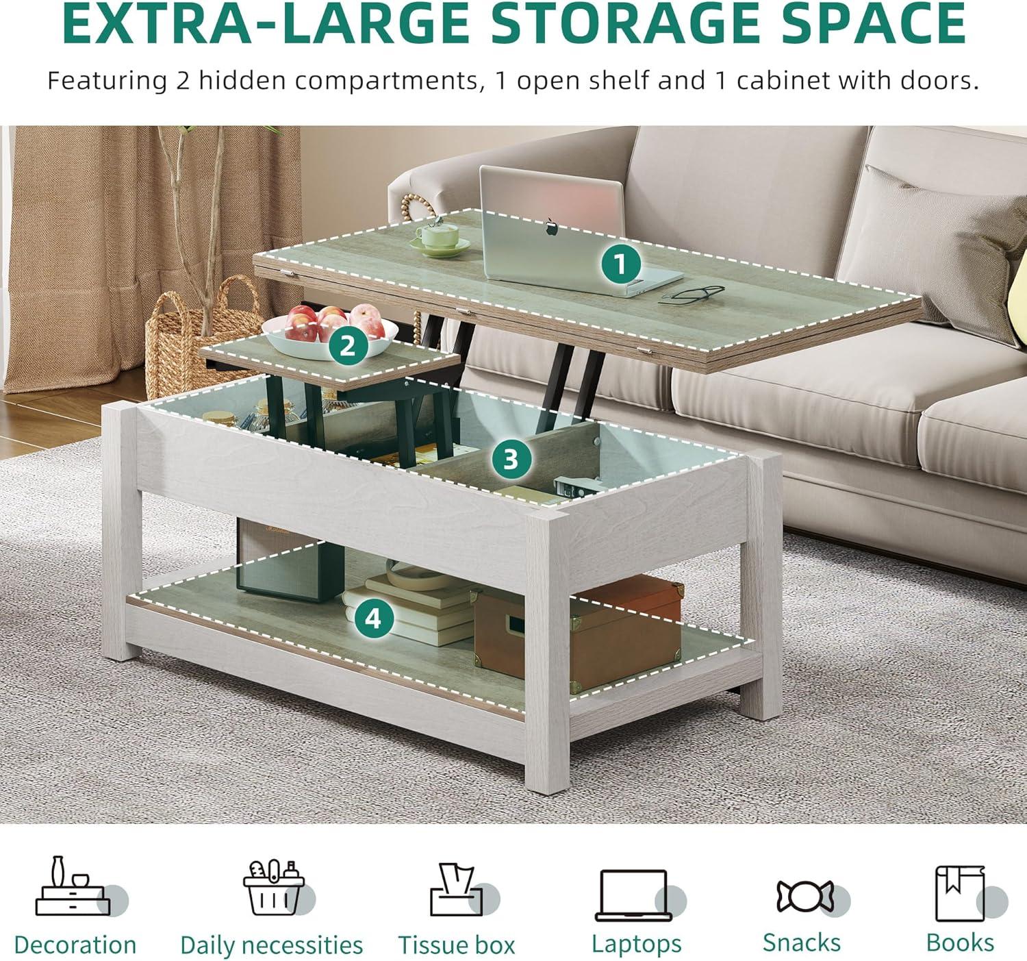 imageYITAHOME Coffee Table Lift Top 4 in 1 MultiFunction Convertible Coffee Table with Drawers and Hidden Compartment Converts to Dining Table for Living Room Home Office Black TopGrey Wash