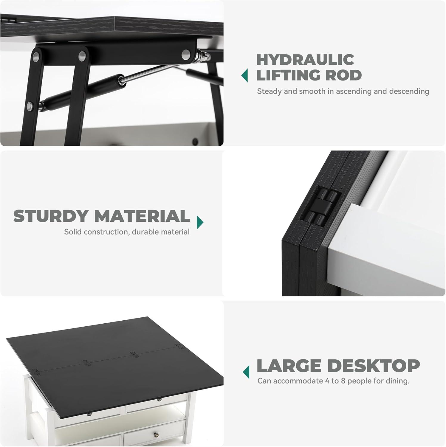 imageYITAHOME Coffee Table Lift Top 4 in 1 MultiFunction Convertible Coffee Table with Drawers and Hidden Compartment Converts to Dining Table for Living Room Home Office Black TopBlack Top