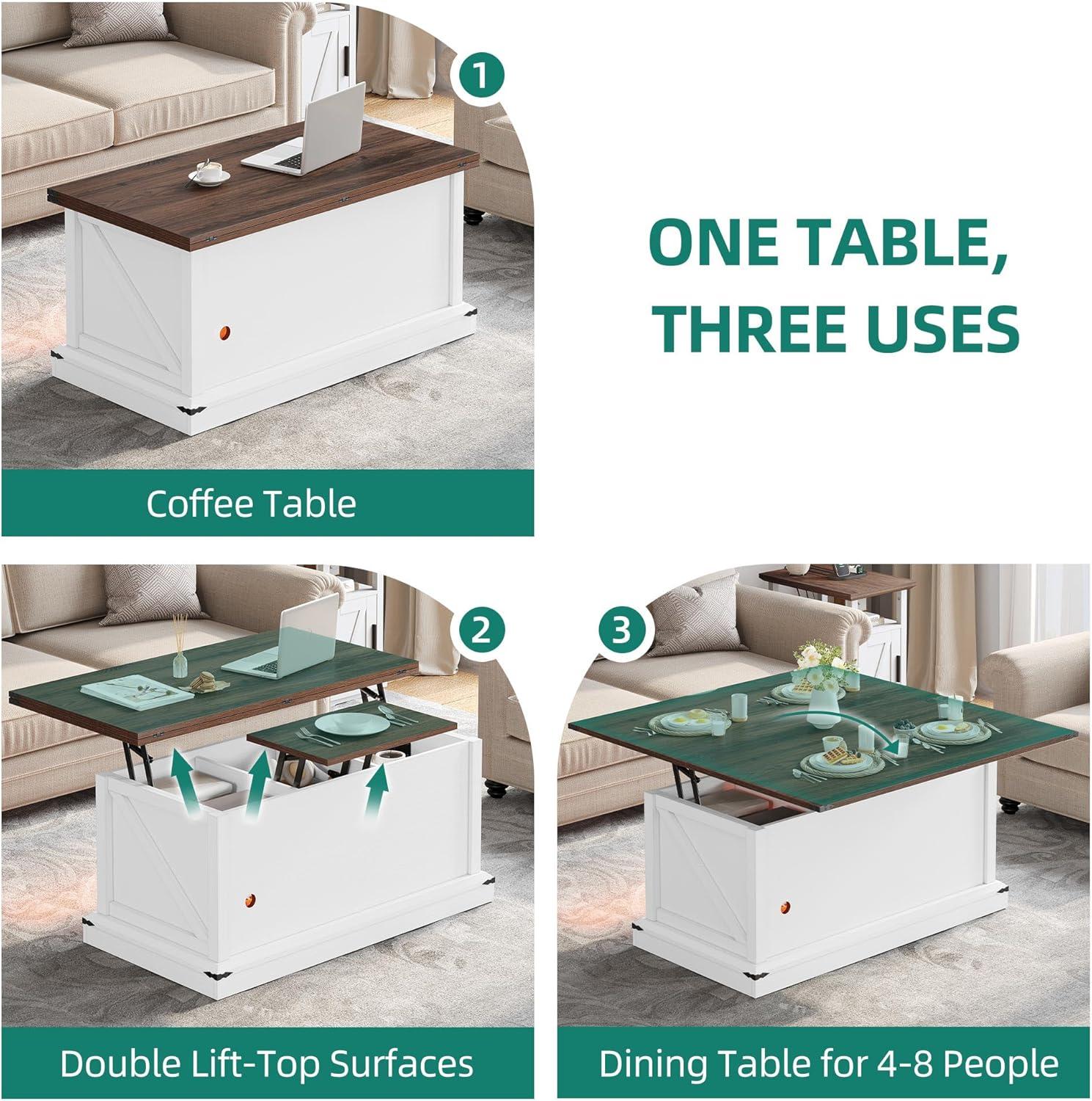 imageYITAHOME Coffee Table Lift Top 4 in 1 MultiFunction Convertible Coffee Table with Drawers and Hidden Compartment Converts to Dining Table for Living Room Home Office Black TopBrown and White