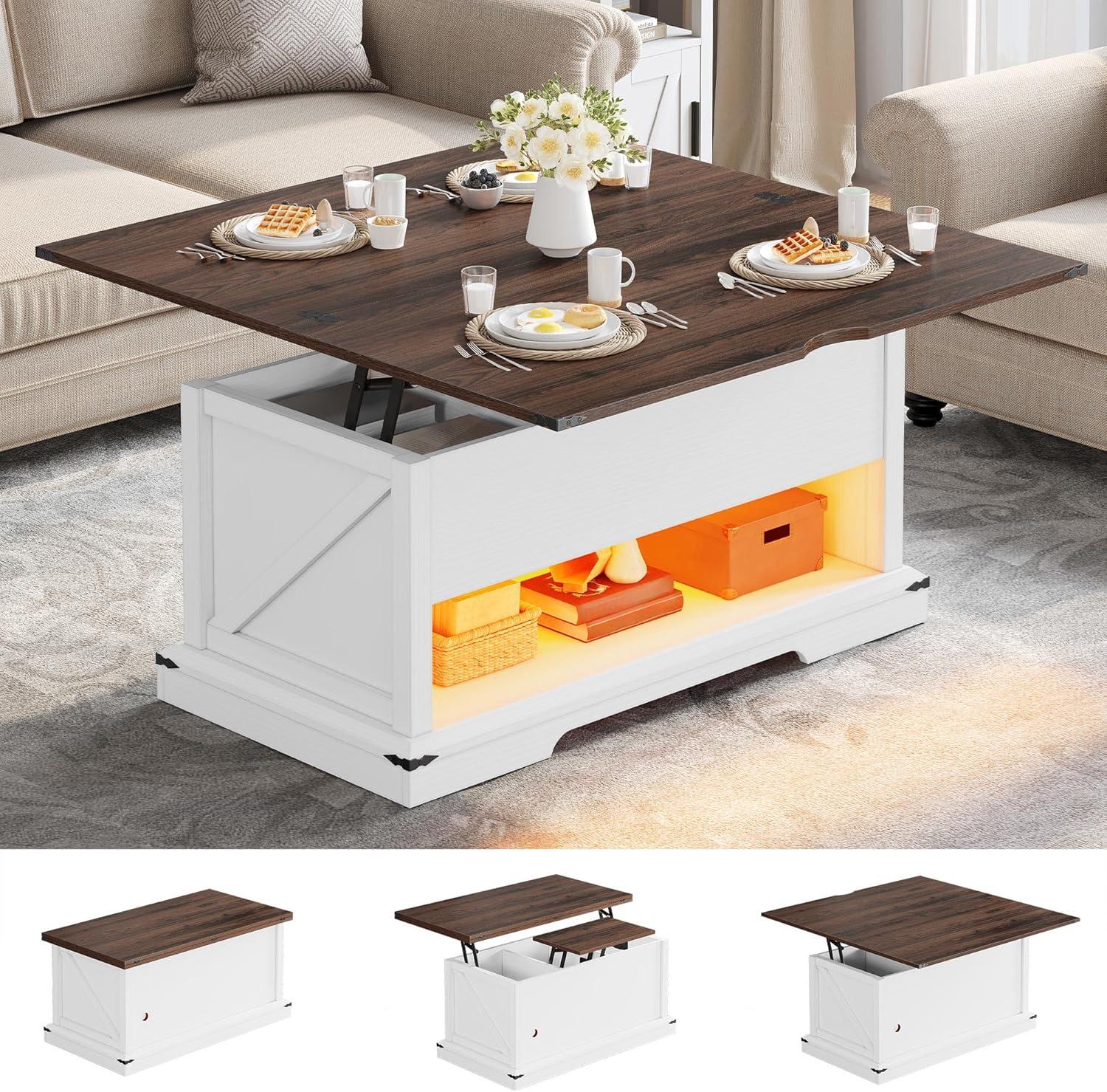 imageYITAHOME Coffee Table Lift Top 4 in 1 MultiFunction Convertible Coffee Table with Drawers and Hidden Compartment Converts to Dining Table for Living Room Home Office Black TopBrown and White