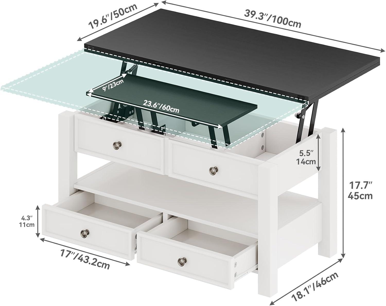 imageYITAHOME Coffee Table Lift Top 4 in 1 MultiFunction Convertible Coffee Table with Drawers and Hidden Compartment Converts to Dining Table for Living Room Home Office Black TopBlack Top