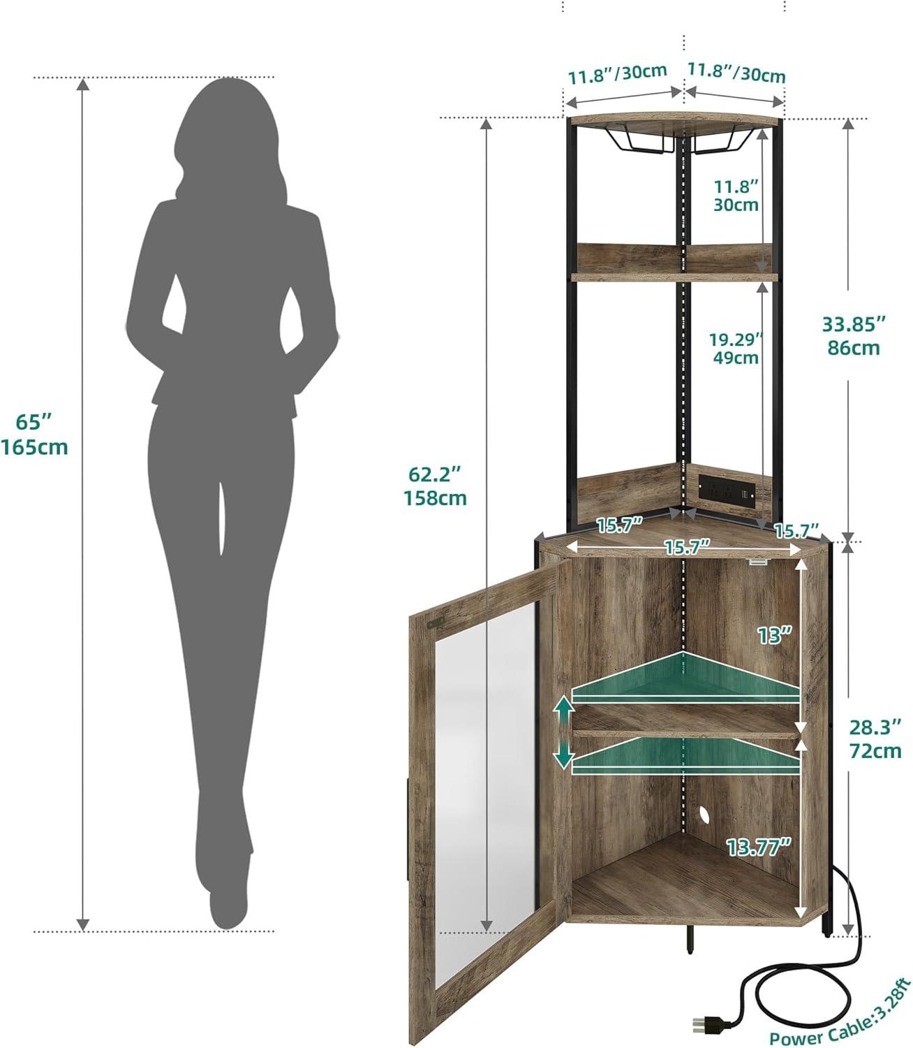 imageYITAHOME Corner Wine Cabinet with Power Outlets ampamp LED Lights Corner Bar Cabinet with Glass Holder Liquor Bar Rack Cabinet for Living Room Dining Room Kitchen Metal BlackGray Oak