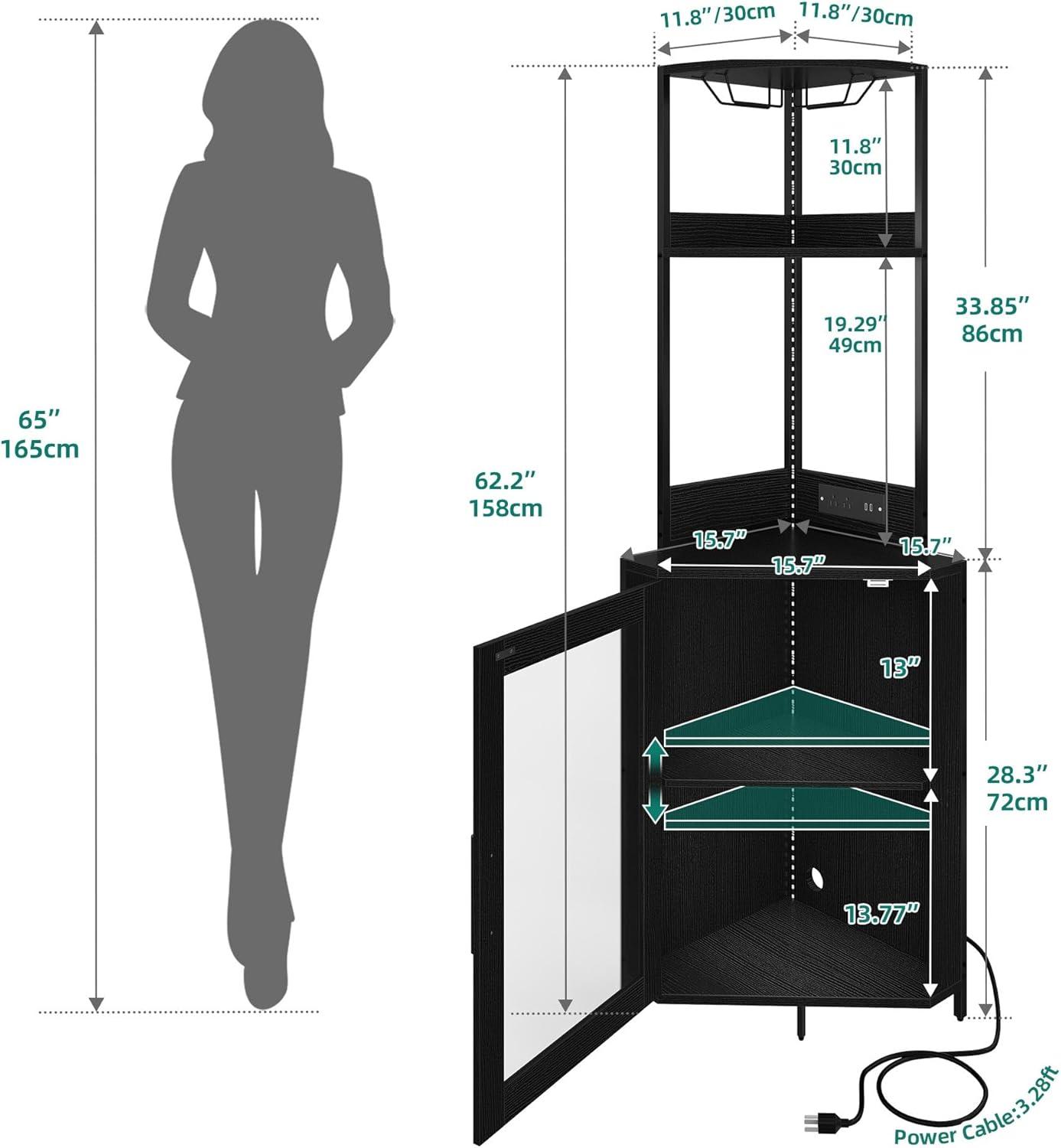 imageYITAHOME Corner Wine Cabinet with Power Outlets ampamp LED Lights Corner Bar Cabinet with Glass Holder Liquor Bar Rack Cabinet for Living Room Dining Room Kitchen Metal BlackMetal Black