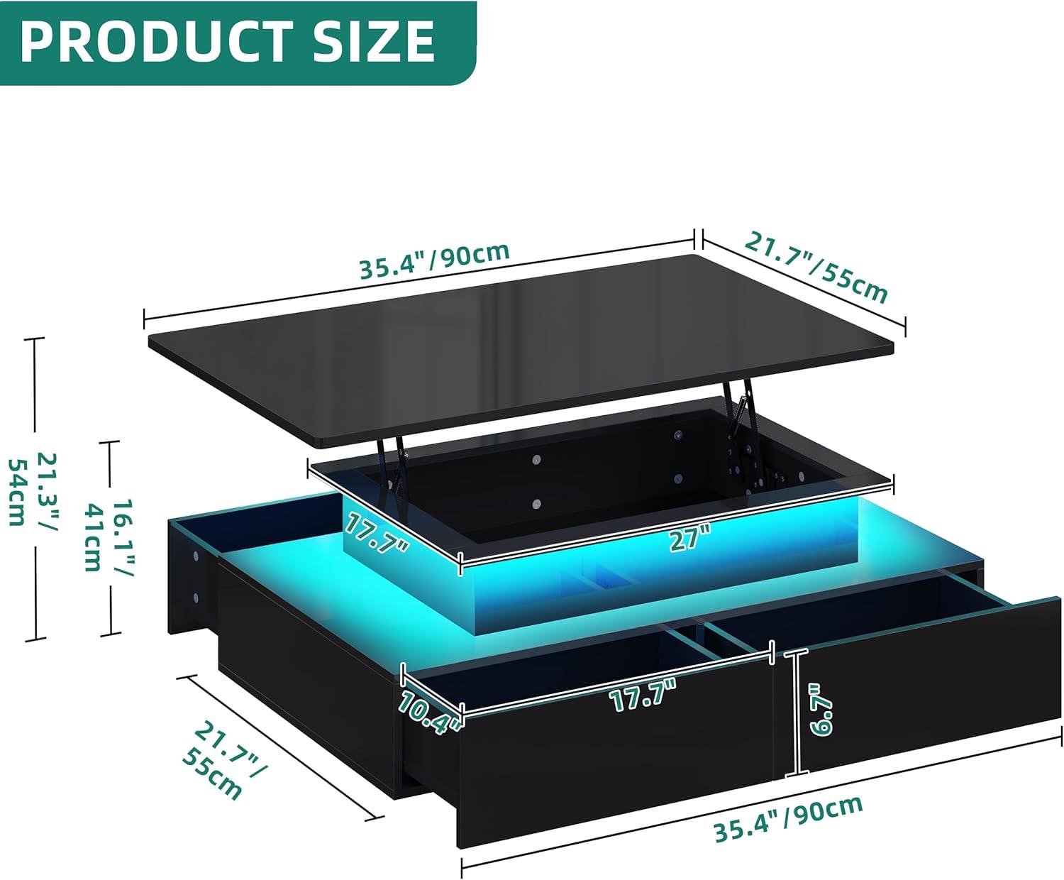imageYITAHOME LED Coffee Table with Storage High Glossy LED Coffee Tables for Living Room Modern Black Rectangle Coffe Table Small Center Table with Open Display Shelf ampamp 4 Sliding Drawers Glossy BlackGlossy Black