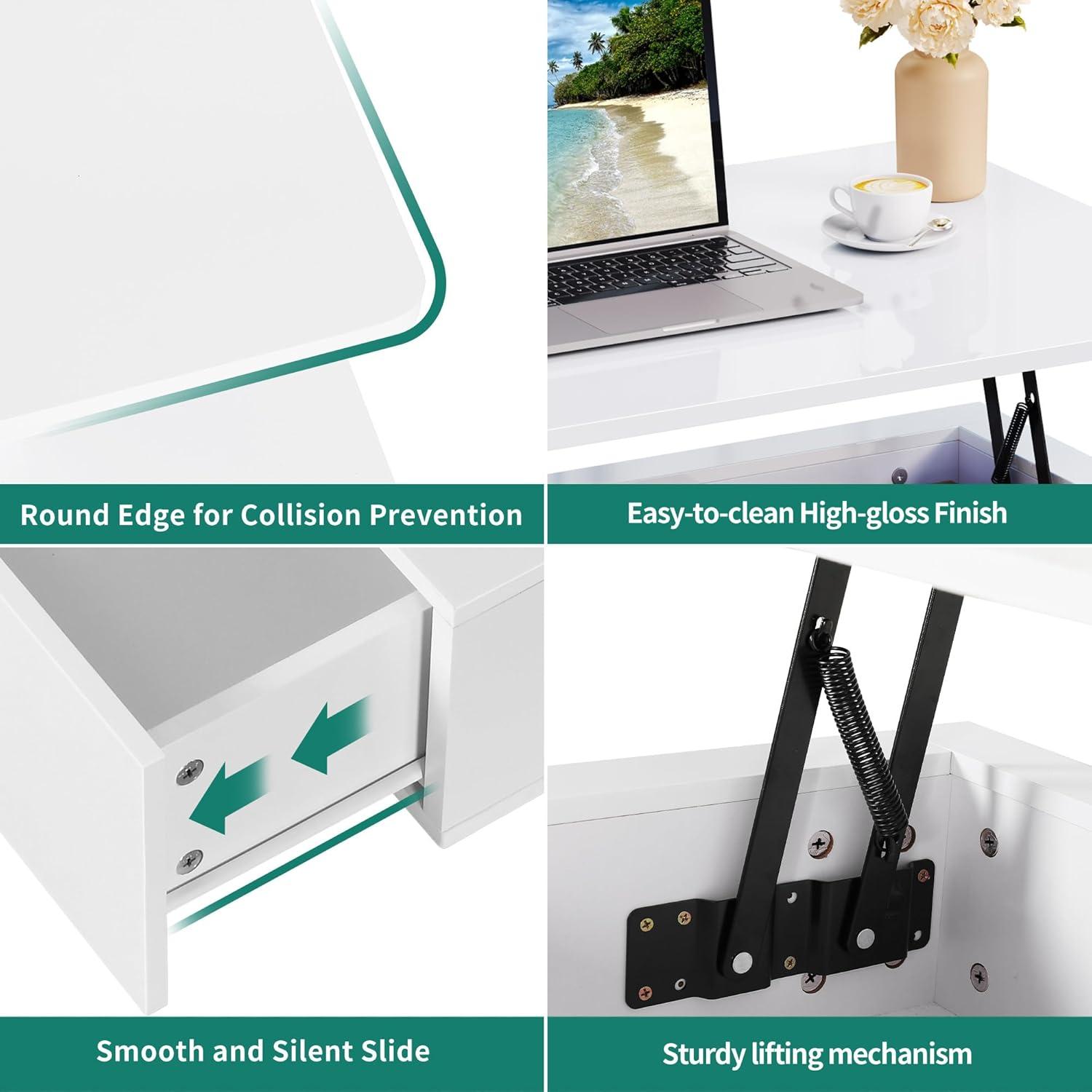 imageYITAHOME LED Coffee Table with Storage High Glossy LED Coffee Tables for Living Room Modern Black Rectangle Coffe Table Small Center Table with Open Display Shelf ampamp 4 Sliding Drawers Glossy BlackGlossy White