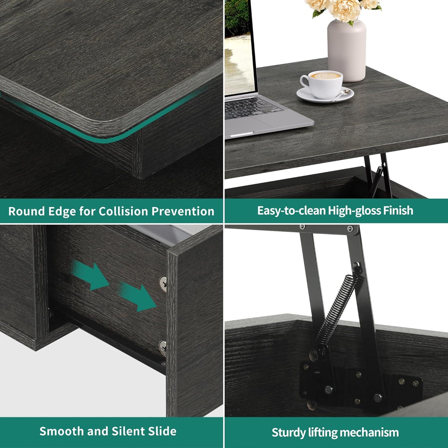 imageYITAHOME LED Coffee Table with Storage High Glossy LED Coffee Tables for Living Room Modern Black Rectangle Coffe Table Small Center Table with Open Display Shelf ampamp 4 Sliding Drawers Glossy BlackGrey