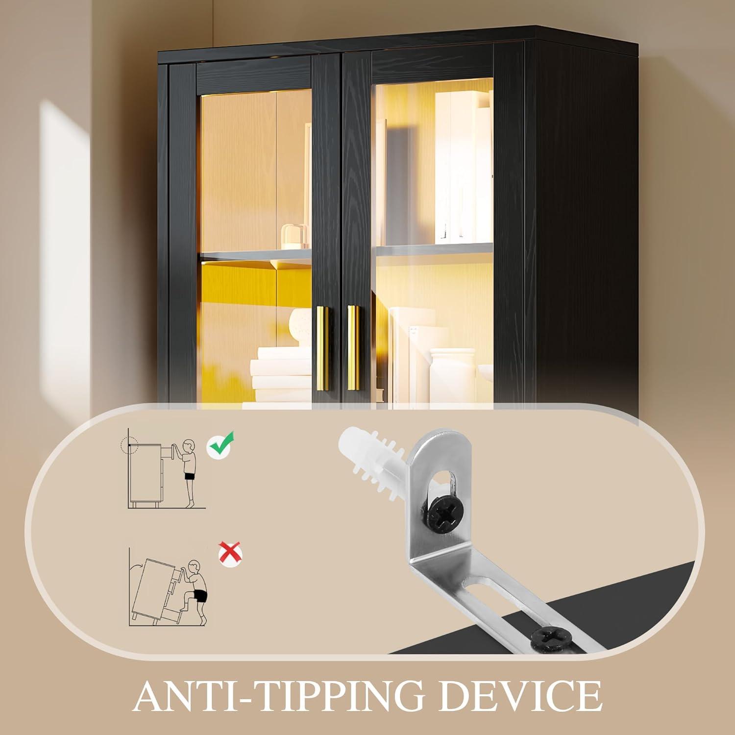 imageYITAHOME Tall Black Bookshelf with Storage Black Bookcase with Doors and Drawers Tall Bookshelf with MultiColor LED Lights Kitchen Pantry Cabinet for Bedroom Kitchen Living RoomBlack