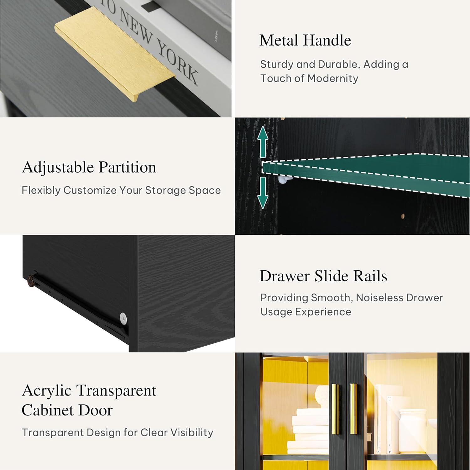 imageYITAHOME Tall Black Bookshelf with Storage Black Bookcase with Doors and Drawers Tall Bookshelf with MultiColor LED Lights Kitchen Pantry Cabinet for Bedroom Kitchen Living RoomBlack