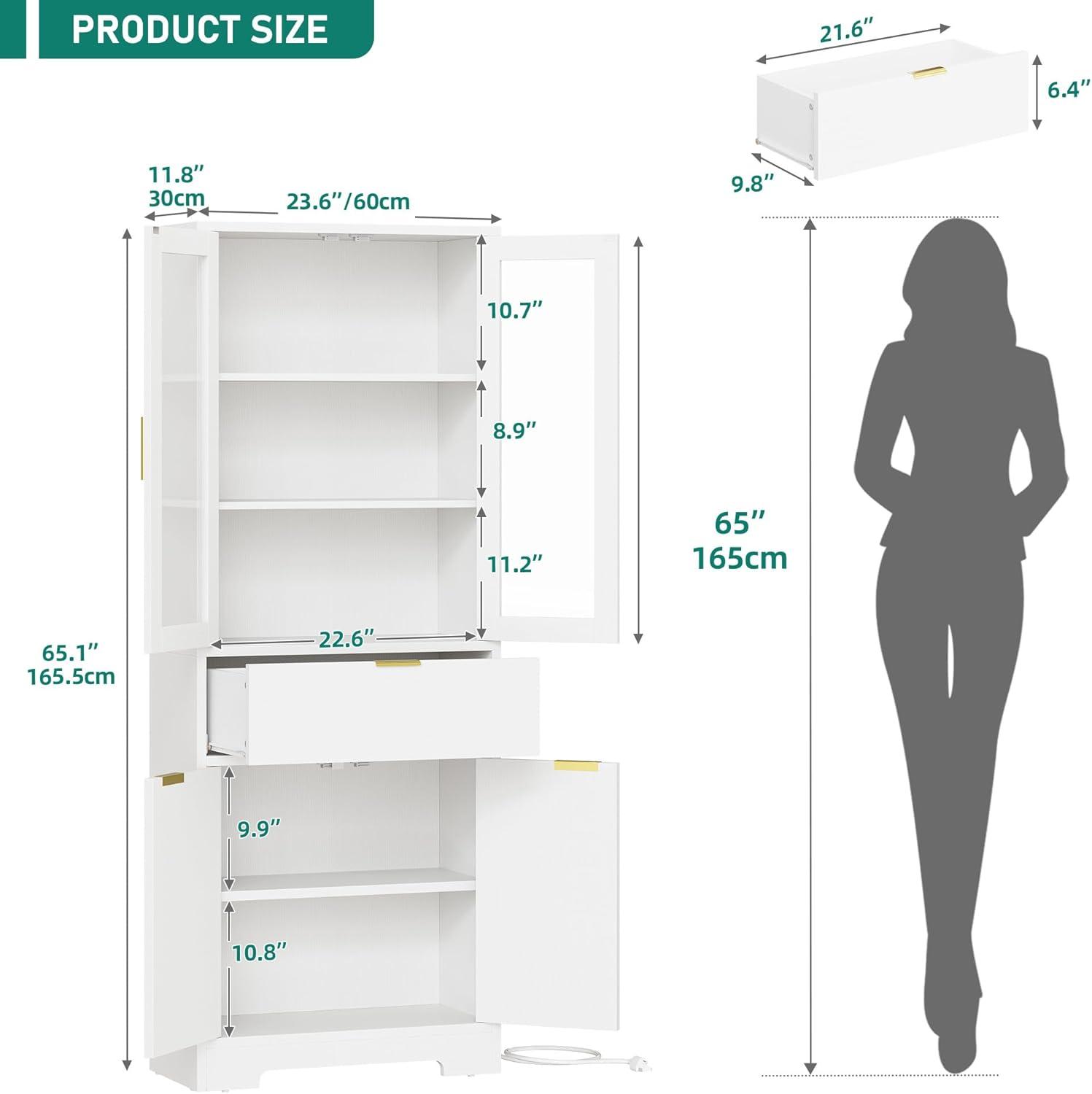 imageYITAHOME Tall Black Bookshelf with Storage Black Bookcase with Doors and Drawers Tall Bookshelf with MultiColor LED Lights Kitchen Pantry Cabinet for Bedroom Kitchen Living RoomWhite