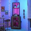 imageYITAHOME Corner Wine Cabinet with Power Outlets ampamp LED Lights Corner Bar Cabinet with Glass Holder Liquor Bar Rack Cabinet for Living Room Dining Room Kitchen Metal BlackMetal Black