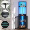 imageYITAHOME Corner Wine Cabinet with Power Outlets ampamp LED Lights Corner Bar Cabinet with Glass Holder Liquor Bar Rack Cabinet for Living Room Dining Room Kitchen Metal BlackMetal Black