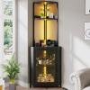 imageYITAHOME Corner Wine Cabinet with Power Outlets ampamp LED Lights Corner Bar Cabinet with Glass Holder Liquor Bar Rack Cabinet for Living Room Dining Room Kitchen Metal BlackMetal Black