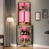 imageYITAHOME Corner Wine Cabinet with Power Outlets ampamp LED Lights Corner Bar Cabinet with Glass Holder Liquor Bar Rack Cabinet for Living Room Dining Room Kitchen Metal BlackGray Oak
