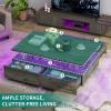 imageYITAHOME LED Coffee Table with Storage High Glossy LED Coffee Tables for Living Room Modern Black Rectangle Coffe Table Small Center Table with Open Display Shelf ampamp 4 Sliding Drawers Glossy BlackGrey