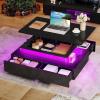 imageYITAHOME LED Coffee Table with Storage High Glossy LED Coffee Tables for Living Room Modern Black Rectangle Coffe Table Small Center Table with Open Display Shelf ampamp 4 Sliding Drawers Glossy BlackGlossy Black