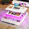 imageYITAHOME LED Coffee Table with Storage High Glossy LED Coffee Tables for Living Room Modern Black Rectangle Coffe Table Small Center Table with Open Display Shelf ampamp 4 Sliding Drawers Glossy BlackGlossy White