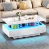 imageYITAHOME LED Coffee Table with Storage High Glossy LED Coffee Tables for Living Room Modern Black Rectangle Coffe Table Small Center Table with Open Display Shelf ampamp 4 Sliding Drawers Glossy BlackWhite